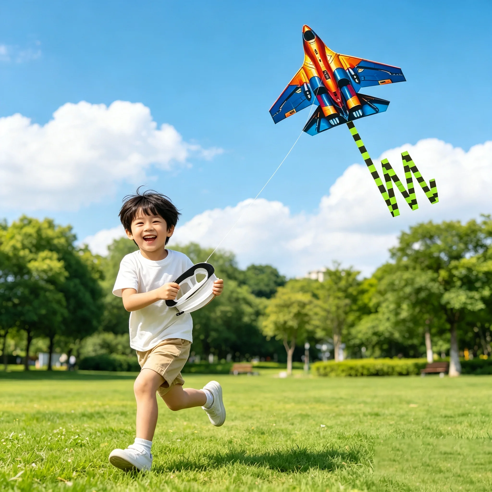HTMCK Fighter Jet Kite 45cm Large Plane Kite With 100m Line Handle Outdoor Sport Flying Kites For Kids Adults Beach Park Easy To view 6