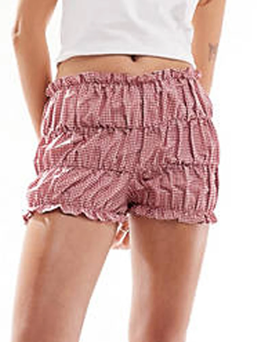 Women s Plaid Print Summer Shorts Frill Ruffled Low Waist Lounge Bloomers Short Pants