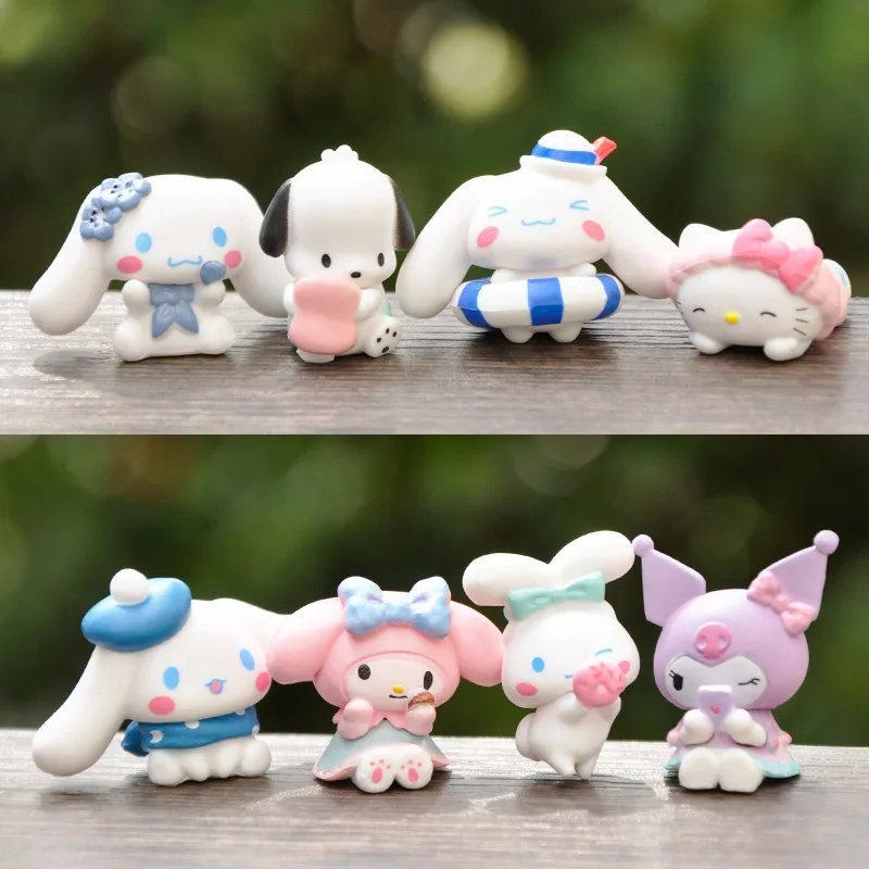 

8Pcs Sanrio Cinnamoroll Doll Decoration Anime Action Figures Kuromi Q Figurals Car Desk Decoration Model Children Birthday Gifts