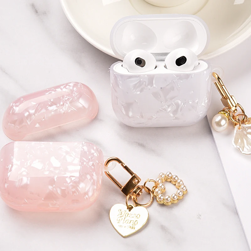 Girl Pearl Shell Keychain Case for AirPods Pro 2 3 2023 1 Case for AirPods Pro2 Pro 2nd Generation Airpod Pro Case Silicone Capa