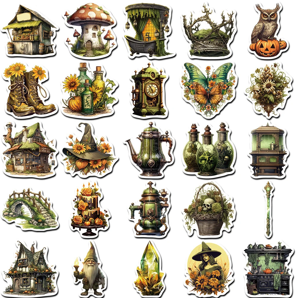 10/30/50 Stück Vintage Magic Forest Hexe Cartoon Aufkleber Cartoon Ästhetische Kunst Aufkleber DIY Skateboard Telefon Gepäck Aufkleber Pack