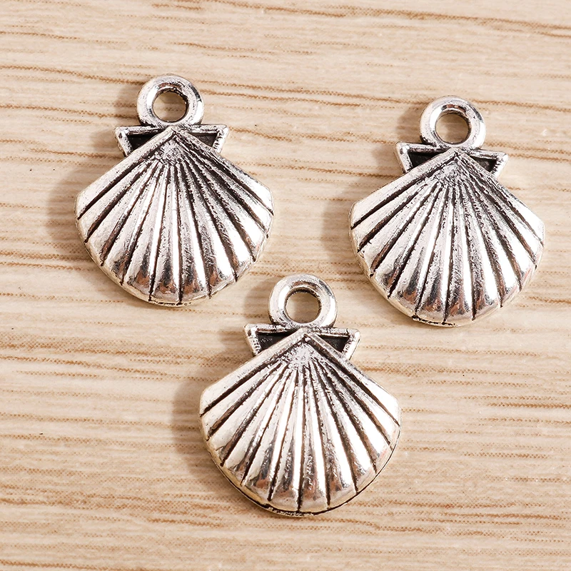 50 Stück 12x14mm Niedliche Muschel-Anhänger aus Legierung für die Herstellung von Ohrhängern, Halsketten, Armbändern, DIY Handgemachter Schmuck und Schmuckzubehör – Detail 3