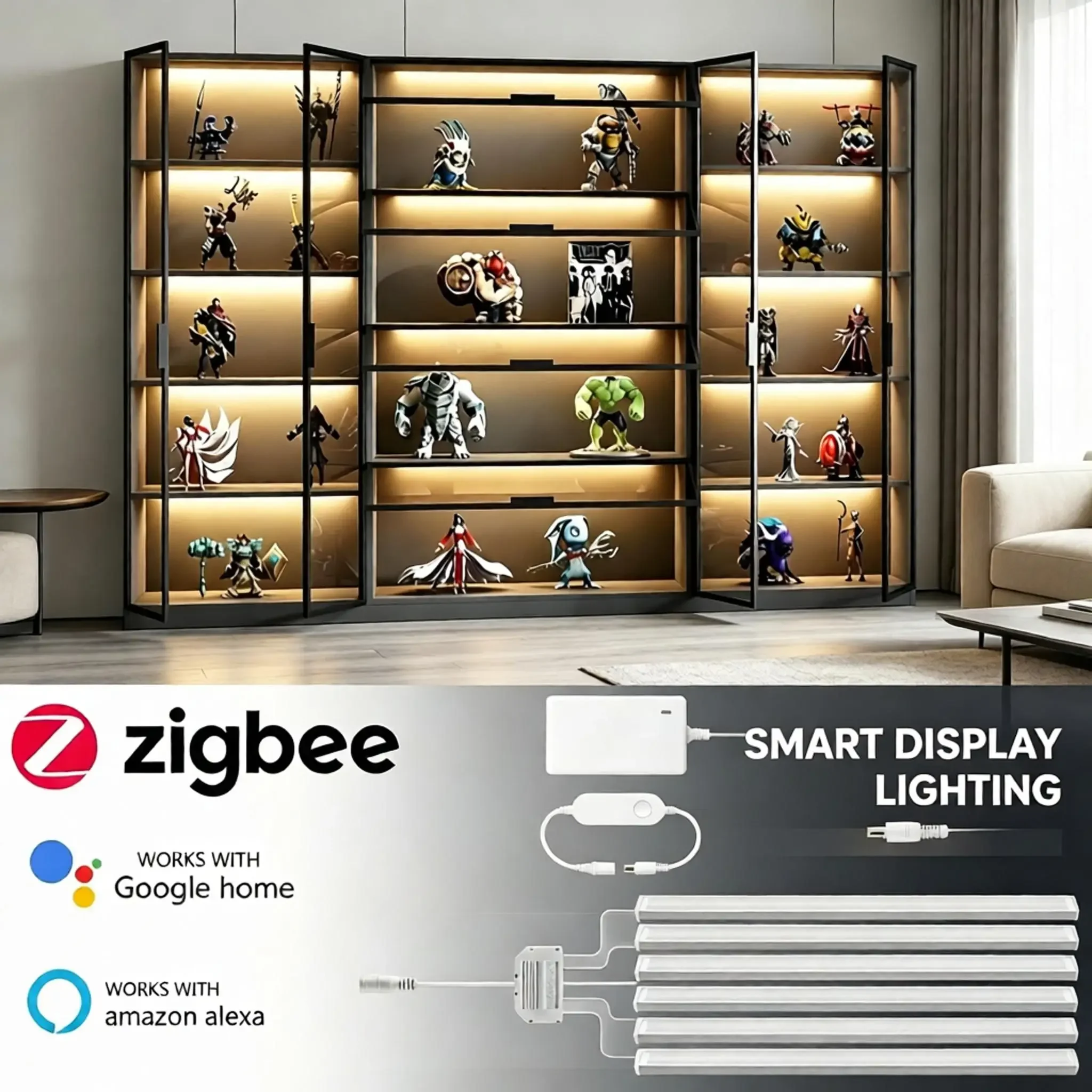 2/4/6PCS ZigBee Smart LED Cabinet Light Kit Stepless Dimmable Work With Zigbee Gateway Alexa Google Home App Voice Group Control