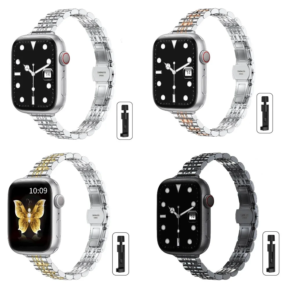 Pulseira fina de aço inoxidável para apple watch, pulseira ultra 49mm 45mm 44mm 42mm 41mm 40mm 46mm para iwatch série 10/9/8/7/6/5/4/3/2/se