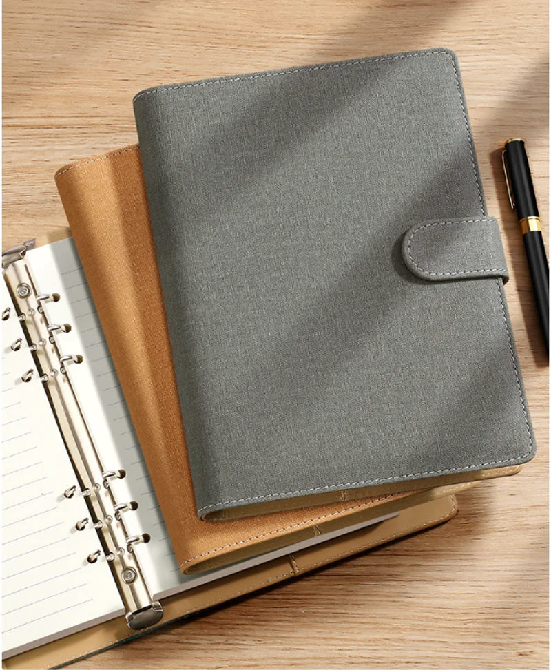 Cuaderno portátil de cuero PU con anillo de hebilla desmontable de hojas sueltas, cuaderno de negocios grueso A5, cuaderno de oficina, juego de