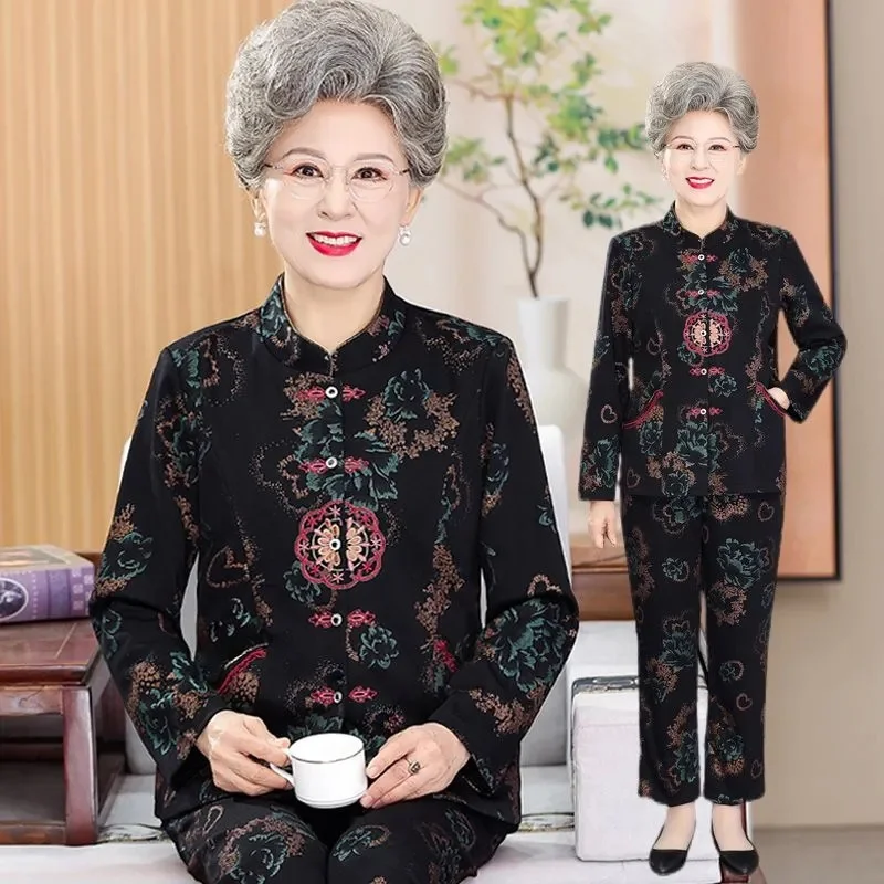 Korean Ladies Fashion Tops Pants Autumn Middle Aged Mother Large Size 5XL Outfit 2025 High-grade Female Embroidery Two Piece Set