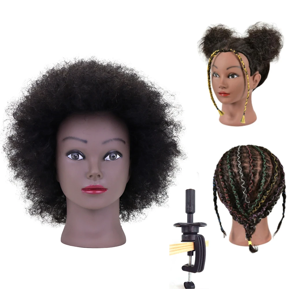 

8"100% Real Hair Mannequin Training Head Cosmetology Doll Head Manikin Practice Head Hairdresser with Free Clamp Holder