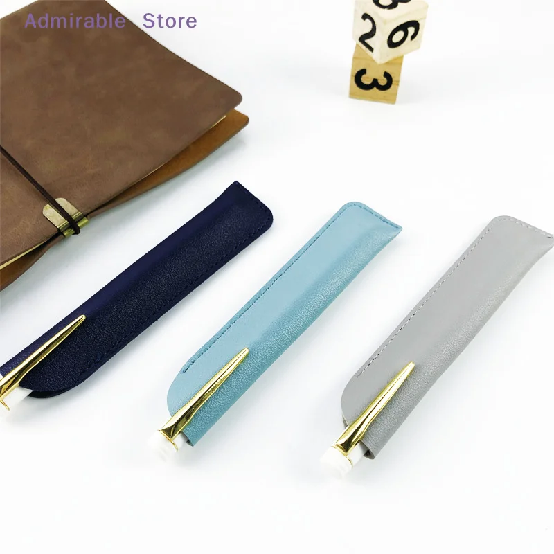 wPU Leather Pencil Holder School Pen Storage Bag Pen Case Solid Color Wear-resistant Pen Protective Sleeve Small Sign Pen Cover