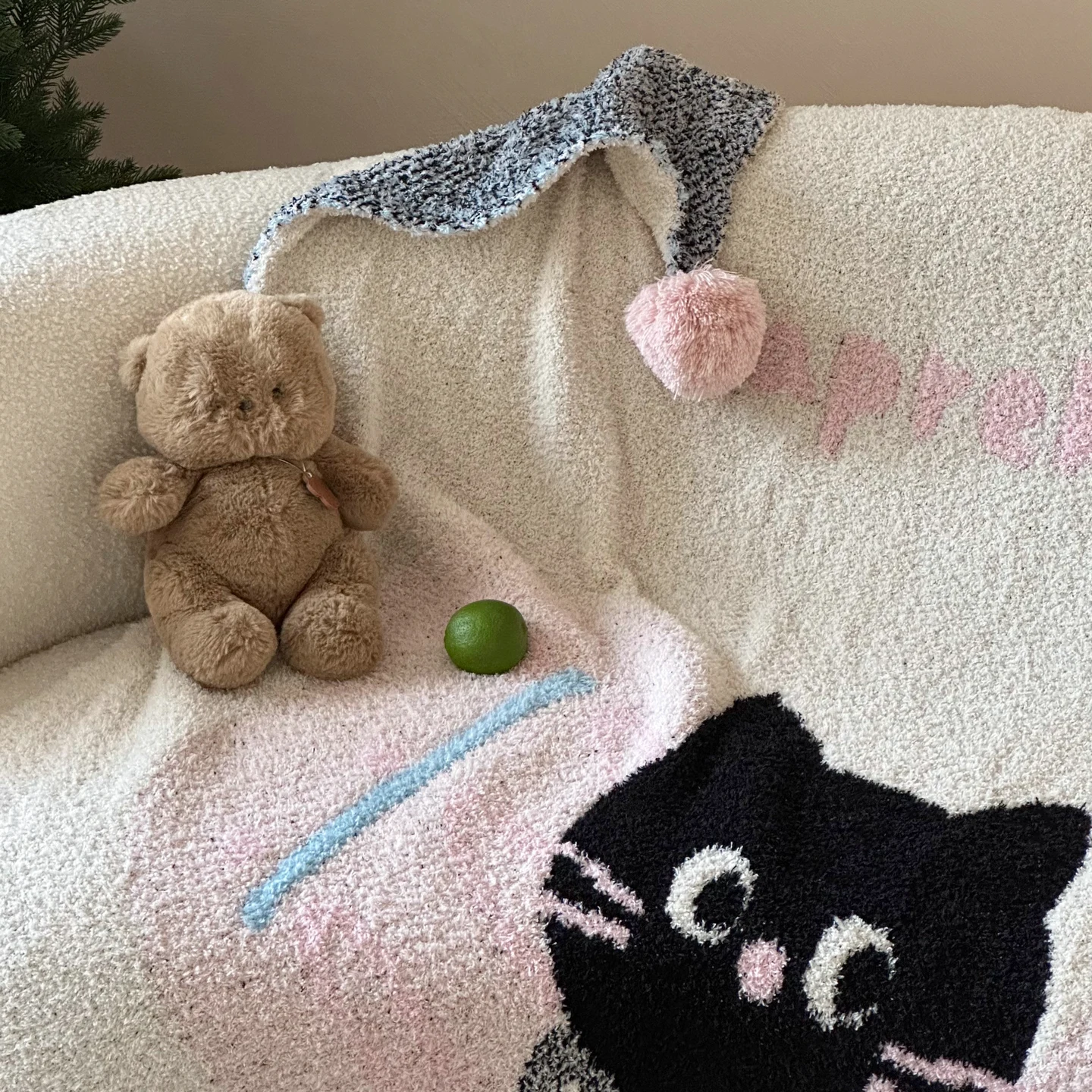 

Милое пушистое вязаное одеяло с узором в виде шариков для офиса, дивана, спальни, теплое, дышащее, из полиэфирного волокна