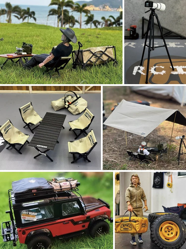 

1/10 Climbing Car Mini Outdoor Awning Camping Cart Outdoor Omelet Table Tent Sleeping Bag Miniature Camping Equipment Decoration