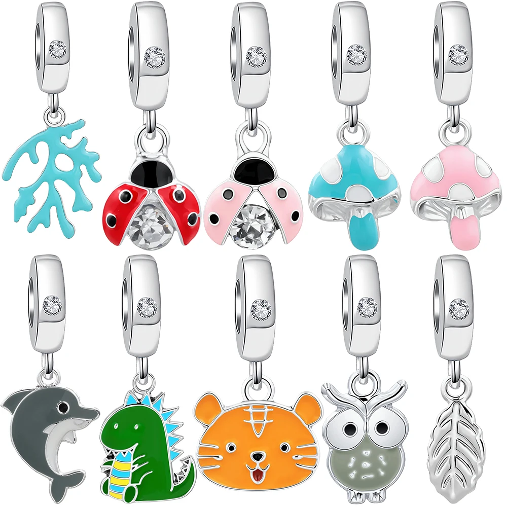 

New Silver Fashion Charm Pendant Bead Ladybug Mushroom Owl Suitable For Original Women DIY Bracelet Jewelry Accessories Gift
