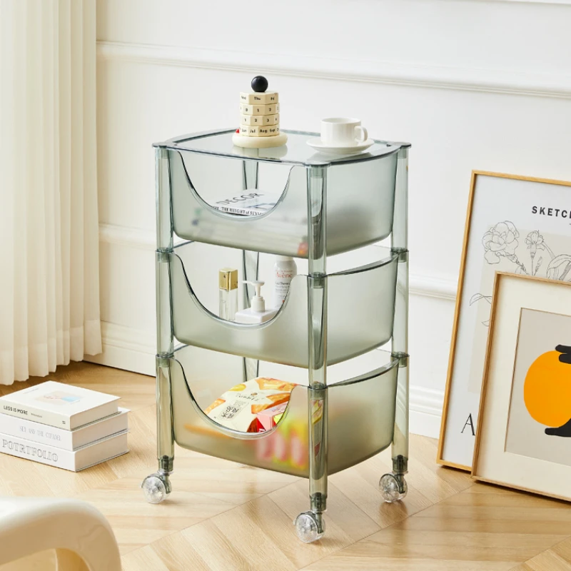 

Movable transparent trolley kitchen acrylic shelf snack locker household multi-layer storage rack