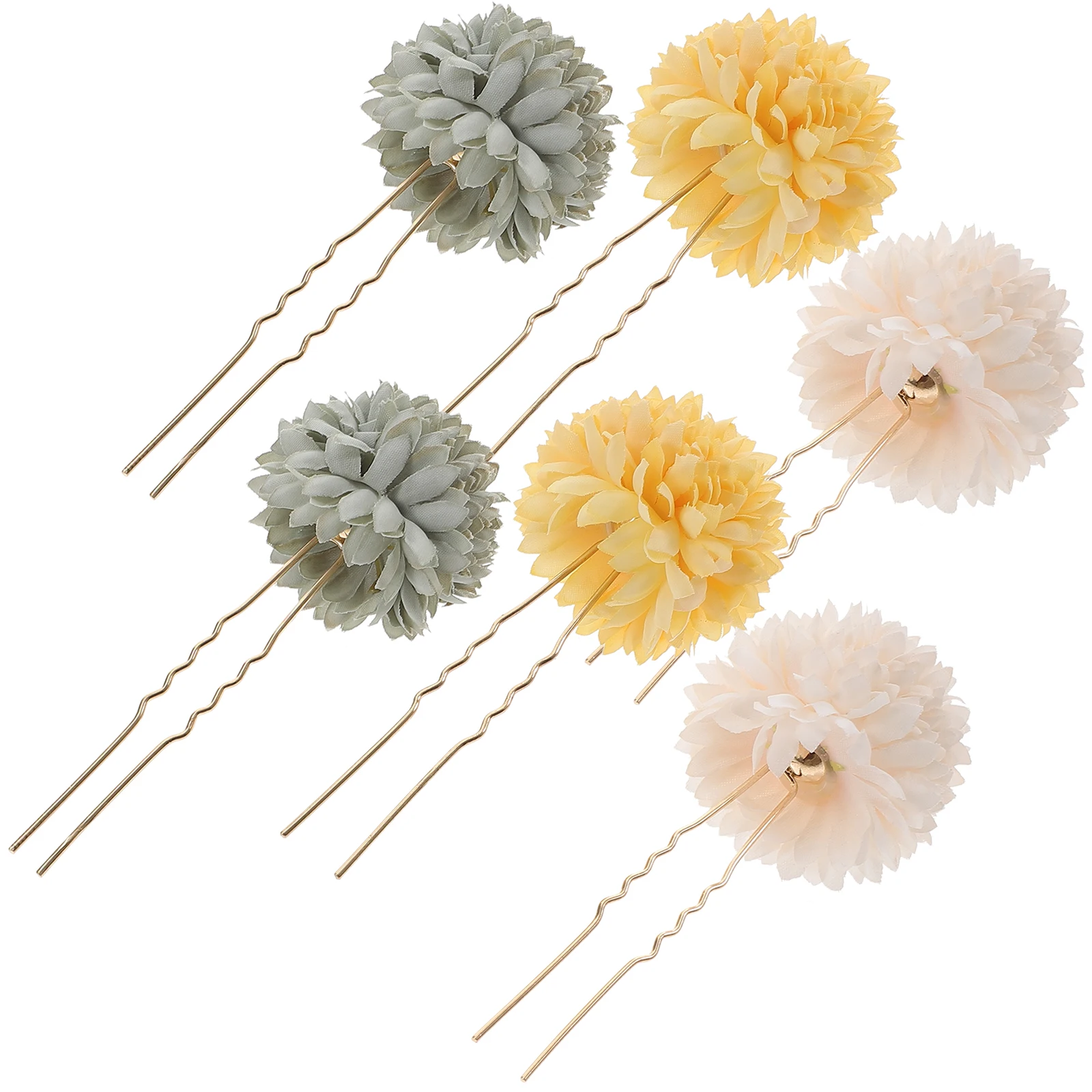 

3 Pairs Ancient Style Hairpin Flower Headdress Clips Metal Plastic Elegant U Shaped Wedding Bridal Prom Hair for Women