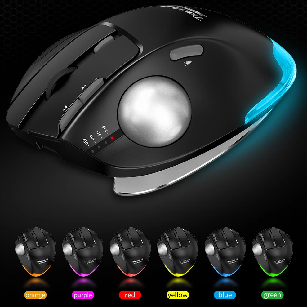 BOW Ergonomic 2.4G Wireless Trackball Mouse Bluetooth Trackball Mouse Easy Thumb Control Tracking for Laptop Computer