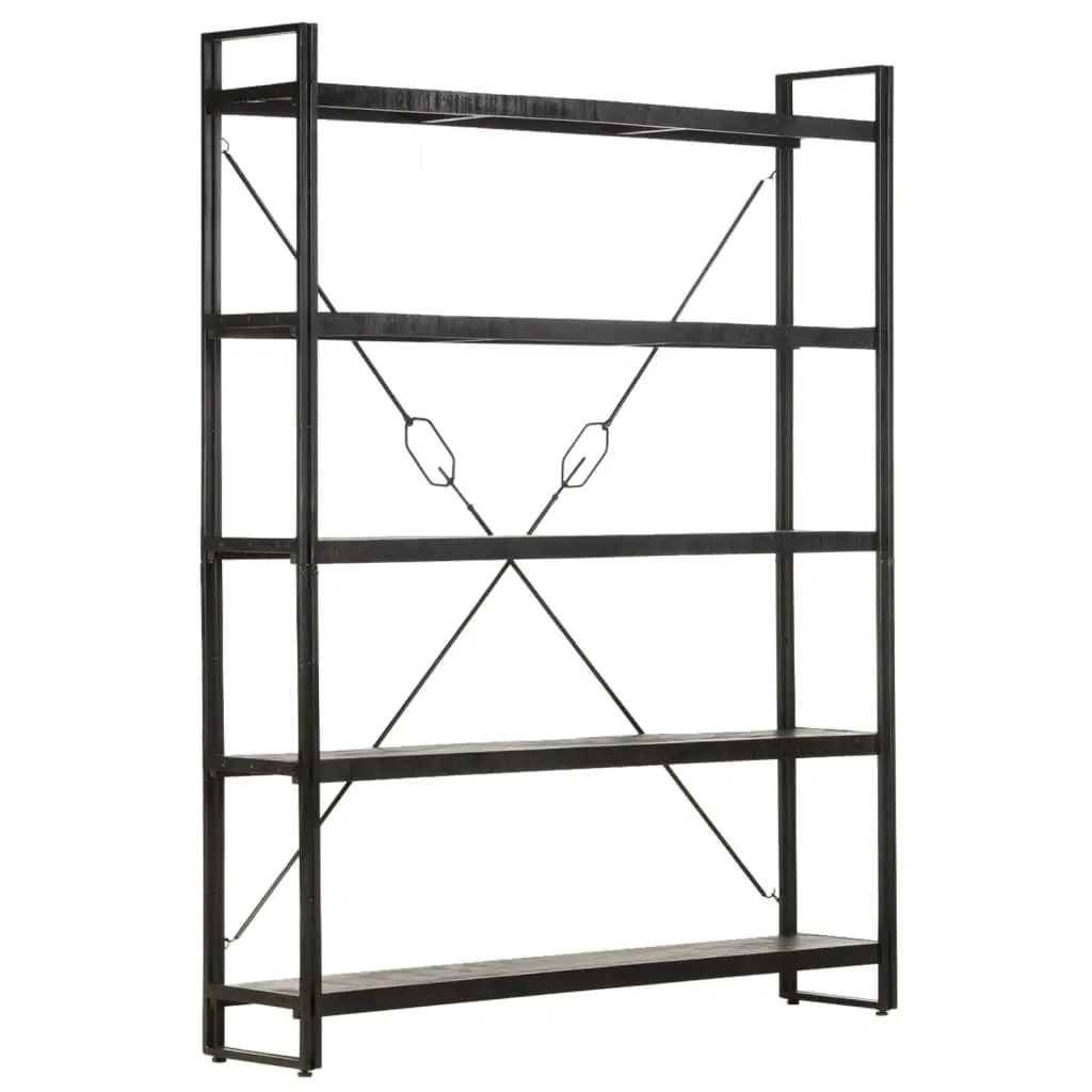 Industrial 5-Tier Bookcase Solid Mango Wood Black Stain Steel Frame 55.1x11.8x70.9