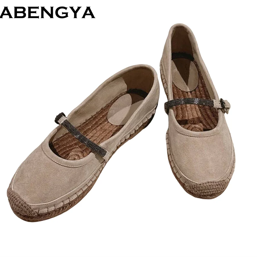 

Весенние замшевые лоферы, женские слипоны с круглым носком, повседневные туфли на плоской подошве, рыбацкая обувь с бусинами, пляжная женская обувь