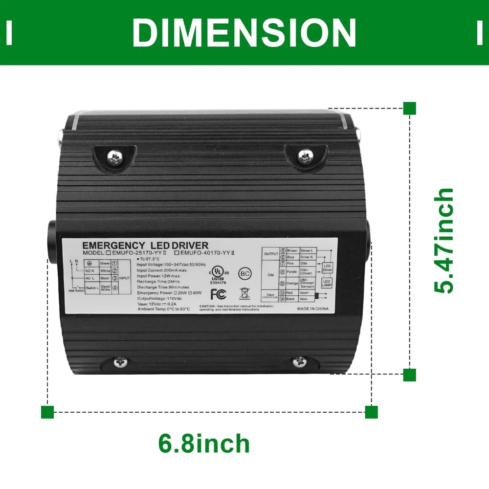 40W  Emergency Backup Battery Driver 100-347V DC170V Rechargeable UFO High Bay Light Self-Test Function Durable Charger