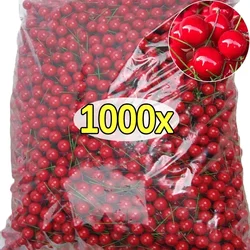 1000/50x Mini Artificial Berries Red Fake Berry Cherry Stamen for Christmas DIY Floral Wreath Ornament New Year Party Home Decor