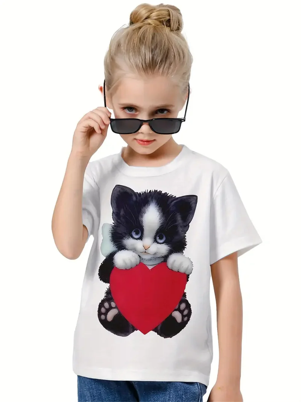 Ropa para niñas con estampado 3d de gatos y animales de dibujos animados, camisetas informales de moda, camisetas divertidas para niñas, Top de manga corta de verano 2025