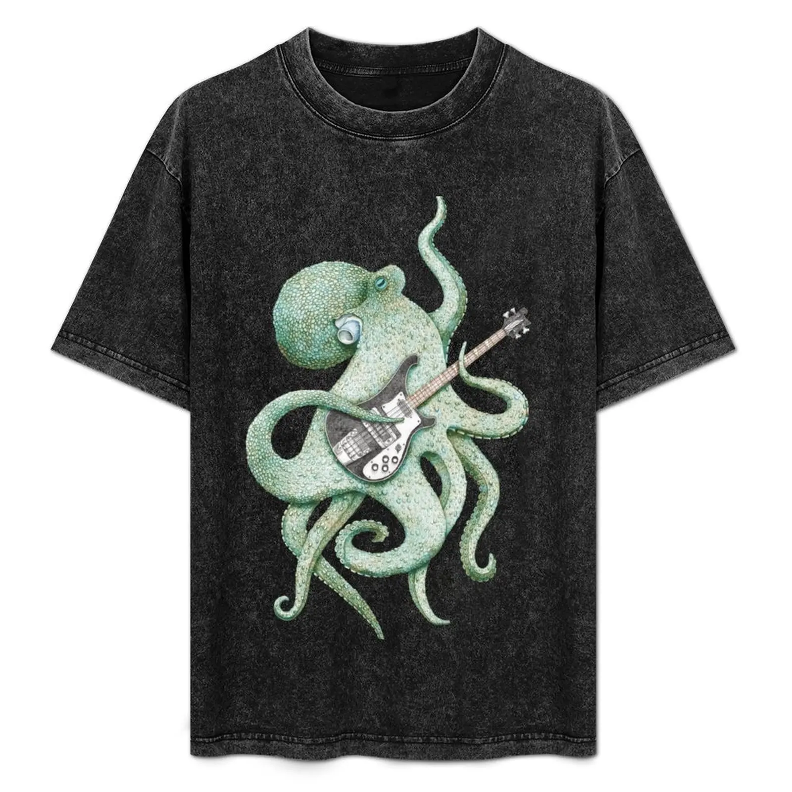 

SUP - the bass playing Octopus (green on black) T-Shirt Large Size Basic Casual T-Shirt