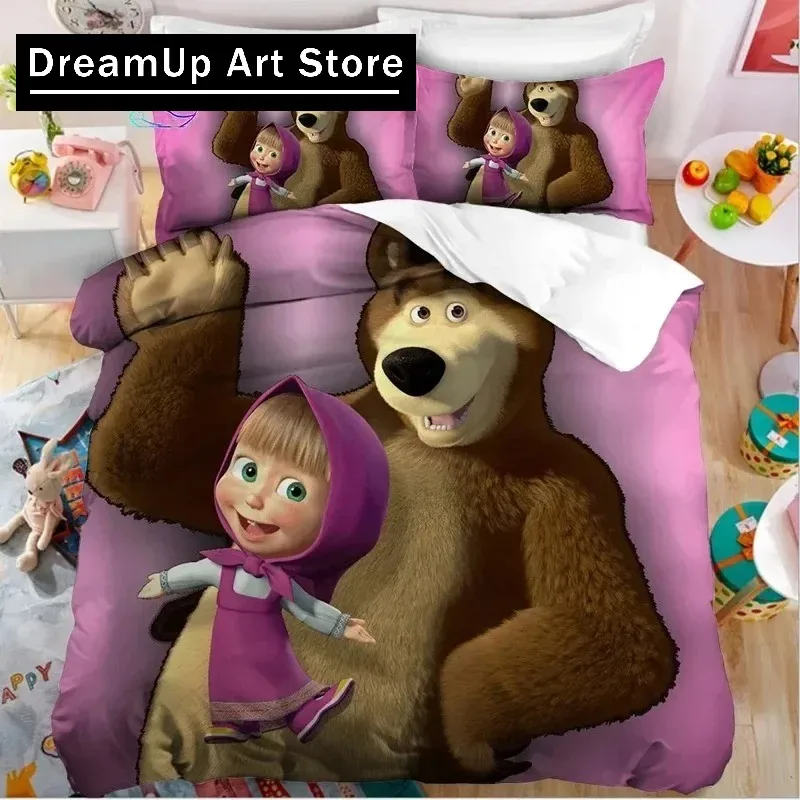 3D Print Cartoon Masha N Bear Bedding Set Boys Girls Twin Queen King Size Duvet Cover Pillowcase Bed boys Adult Bedroom