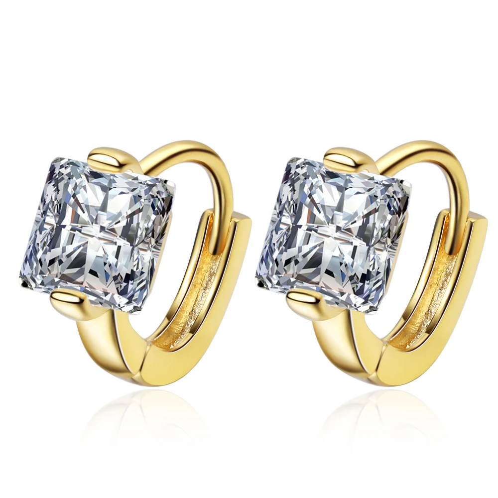Princess Cut Moissanite Hoop Earring for Women Square VVS Simulated Diamond Ear Buckle 925 Sterling Silver Fine Jewelry Huggies
