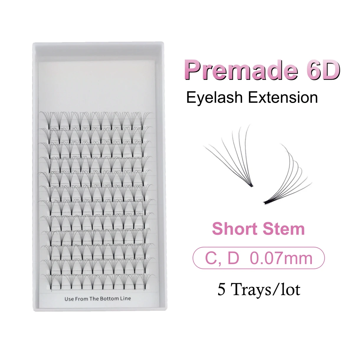 6D Short Stem Eyelashes 5 Trays/lot 6D Premade Fans Eyelash Extensions C D Curl 0.07mm 3D Faux Mink Russian Volume Lashes