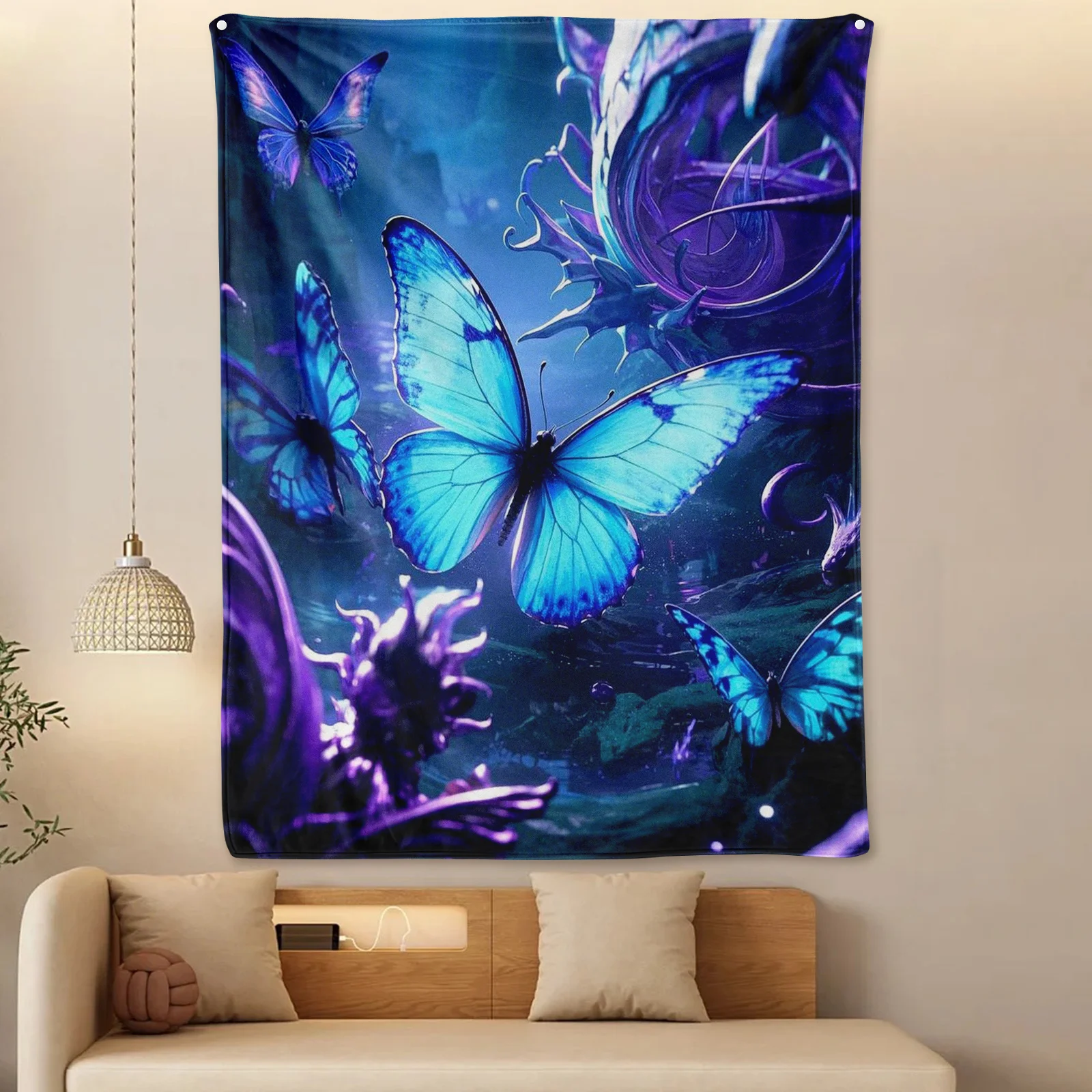 Butterfly Fantasy Purple And Blue Vines Tree Design Cozy Throw Blanket For Bedroom Decor And Outdoor Picnic Warmth