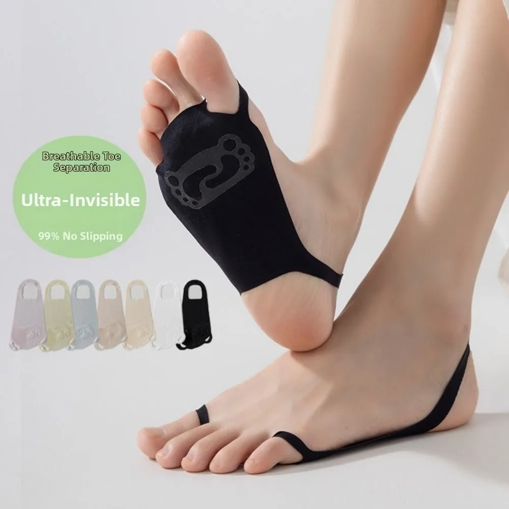 New Fashion Thin Invisible Tank Socks Cotton Casual Open Toes Boat Socks Breathable Solid Color Ice Silk Split Toe Socks