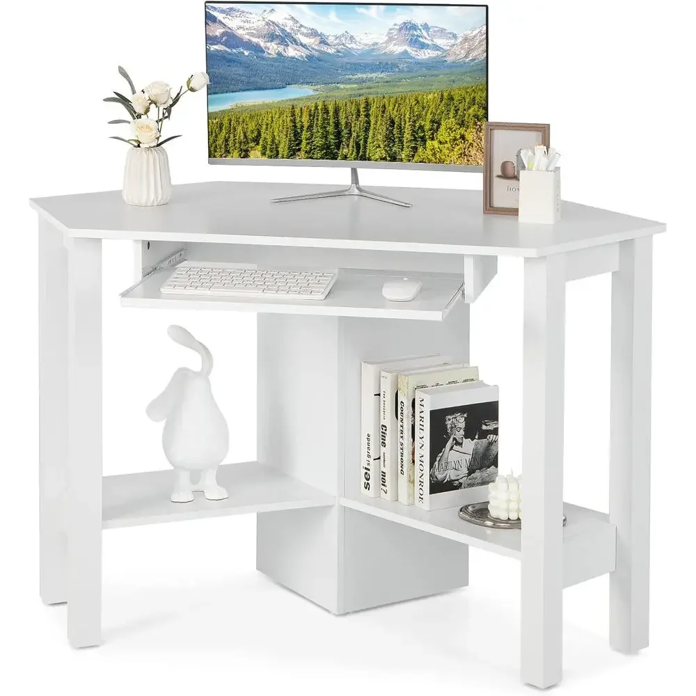 

Compact Wooden Home Office Desk with Laptop PC Table, Storage Drawers and Shelves for Study and Workstation