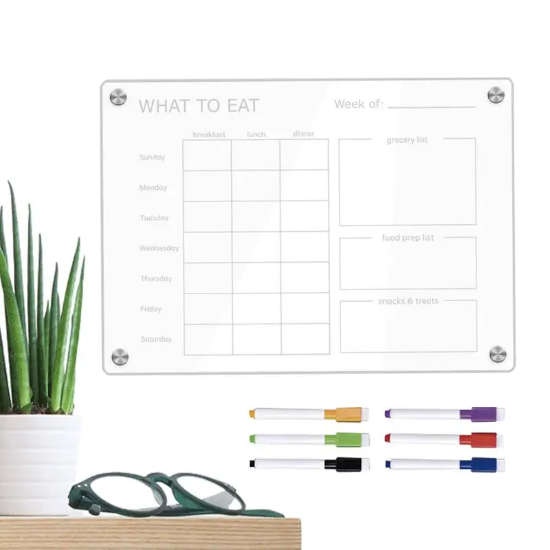 

Магнитный планировщик еды для холодильника, прозрачный акриловый блокнот для планирования еды, 6 цветов, стираемый блокнот для холодильника с магнитом