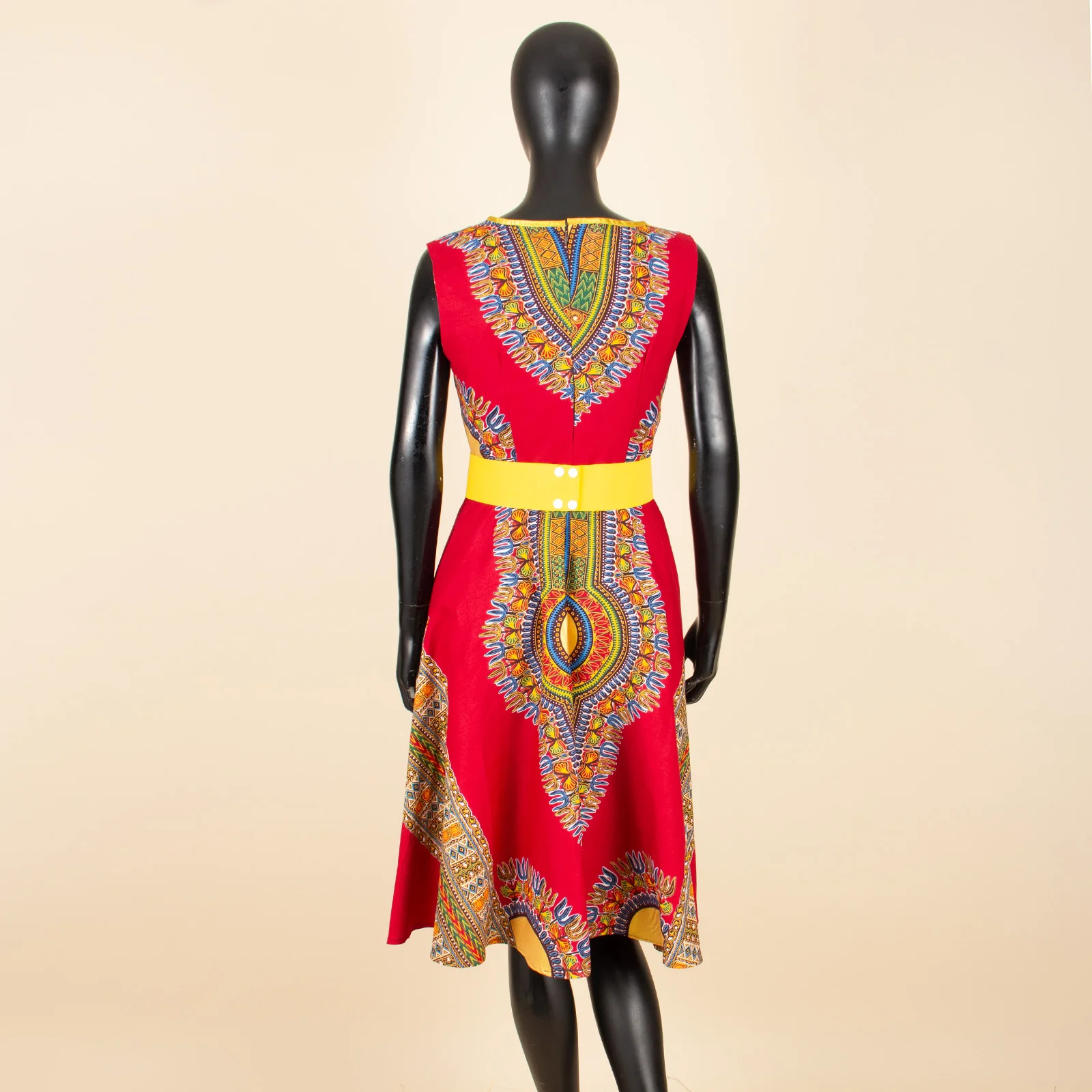 African Dress for Women Ankara Print Patchwork Sleeveless V-Neck Mid Calf Dresses High Waist Dashiki Casual Party Attire 2425086