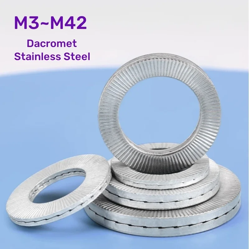 Stainless Steel Dacromet M3M4M5M6~M42 DIN25201 Double Fold Self-Lock Washer Anti-Loosening Shockproof Lock Gasket Safety Spacer