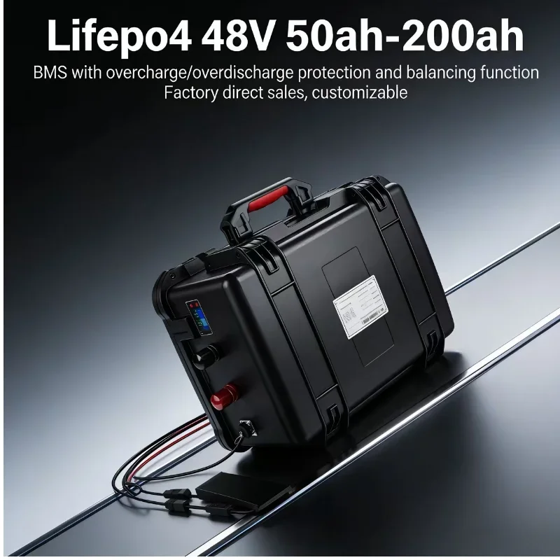 48V Waterproof LiFePO4 Battery 60Ah-200Ah, Built-in BMS Deep Cycle Battery for Marine Boat, RV, Car, Solar Panel System, Trollin