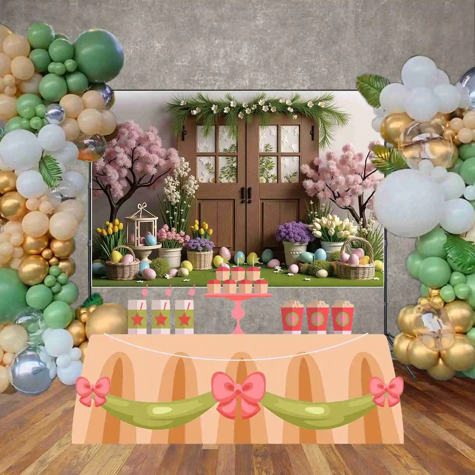 qg primavera ovos de páscoa fundo fotografia porta de madeira flores jardim photozone pano de fundo crianças estúdio photocall adereços