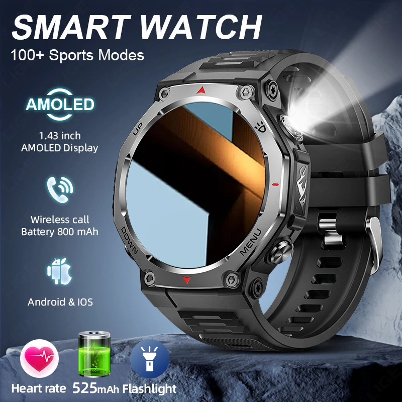 

LIGE Smart Watch Men's 1.43 inch Ultra HD Screen Amoled 466*466 Pixels 5ATM Waterproof Smartwatch Men Sports Fitness Tracker New