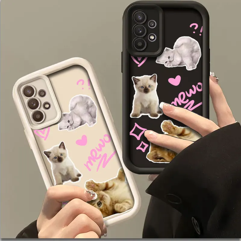 Cute Cat Fashine Phone Case for Samsung Galaxy M22 M54 S20 S21 S22 S23 FE S24 PLUS ULTRA 5G Shockproof Soft Cover Coque Shell