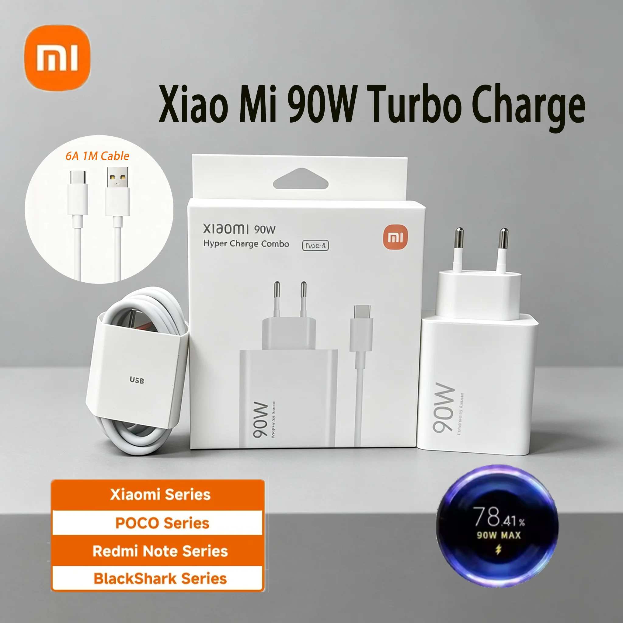 Xiaomi 90W  Fast Turbo Charging EU/US Wall Power Adapter 6A Type C Cable For Mi 15 14 13 Ultra Pro POCO X7 X6 Pro Redmi K70E