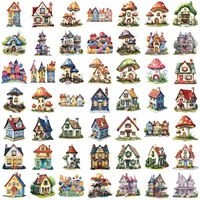 50 PCS Transparent PET Fairy Tale Castle Stickers Waterproof Stationery Cartoon House Decorative Guitar Stickers 3