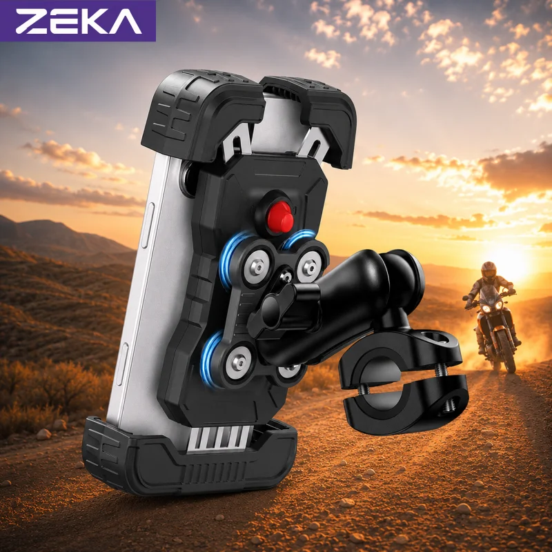 ZEKA Motorcycle Phone Holder Anti Vibration 720° Rotatable Silicone Metal Clamp Shockproof for 4.7-7.2 Inch iPhone Samsung