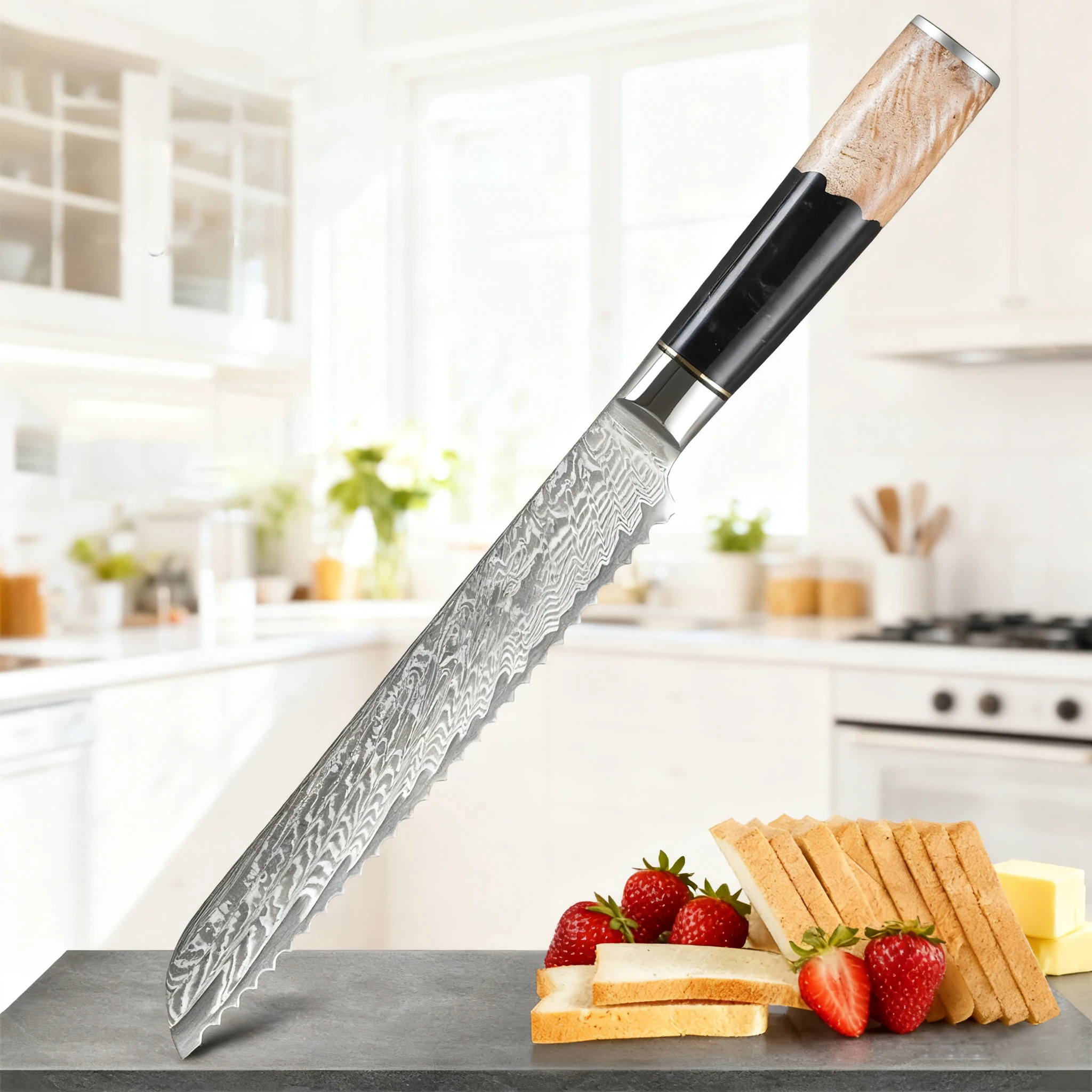 

Bread Knife 67 Layer Damascus Steel Slicing Knife Bread Toast Food Knife Cake Knife Baking Tools Halloween Christmas gifts