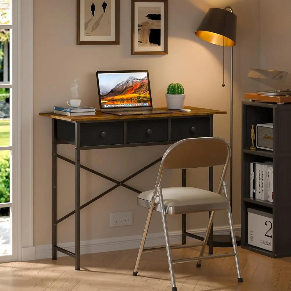 Small Writing Desk with 3 Drawers for Bedroom, 37.2 Inch Small Computer Desk for Small Spaces, Simple Desk with Drawers
