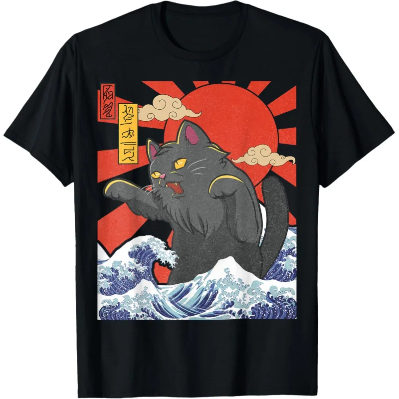 Catzilla Cat Arte Japonesa Gatos Engraçados Presentes Para Homens Mulheres Crianças Camiseta