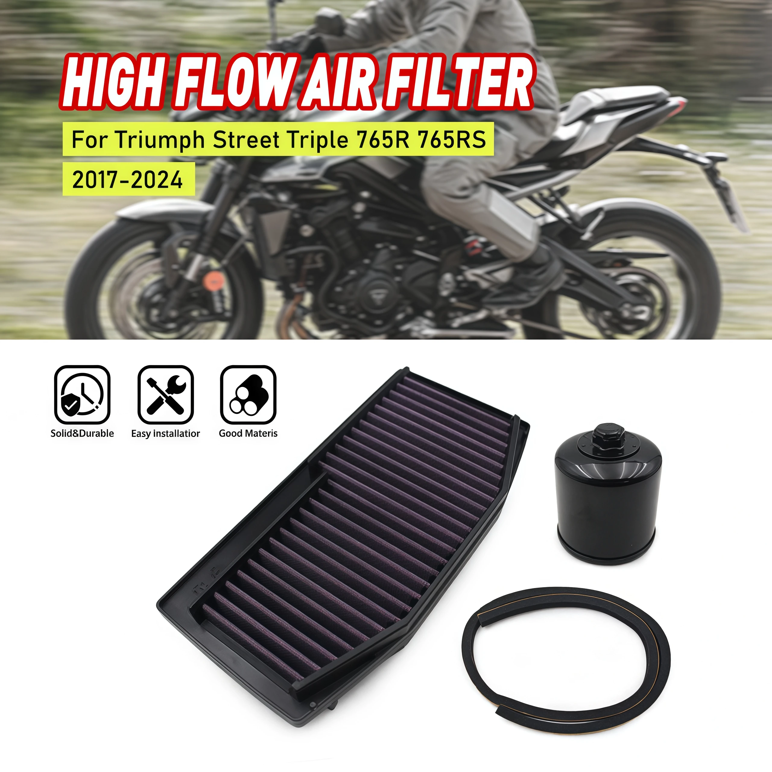 

Motorcycle Air Filter Fit For TRIUMPH Street Triple 765 R/S/RS 765R 765S 765RS 2017-2024