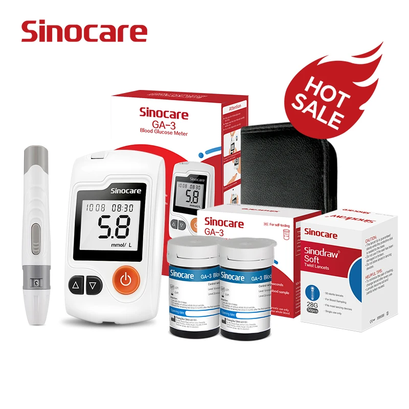 Glucómetro Sinocare Sannuo GA-3, Medidor de Glucosa en Sangre para Diabetes o Tiras Reactivas, Lancetas, Glucometro Médico, Probador de Azúcar en Sangre para Diabetes