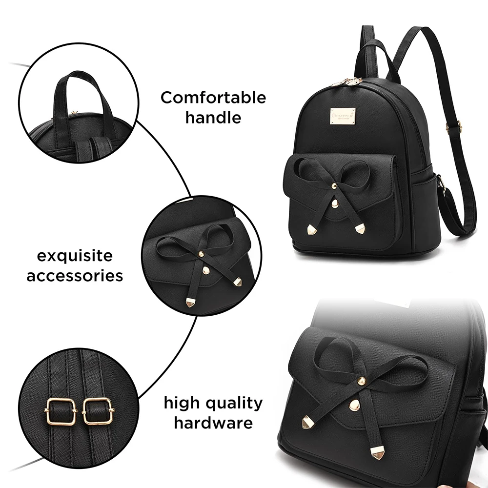 Mini mochila de couro PU para mulheres e meninas, bolsa de ombro bonita