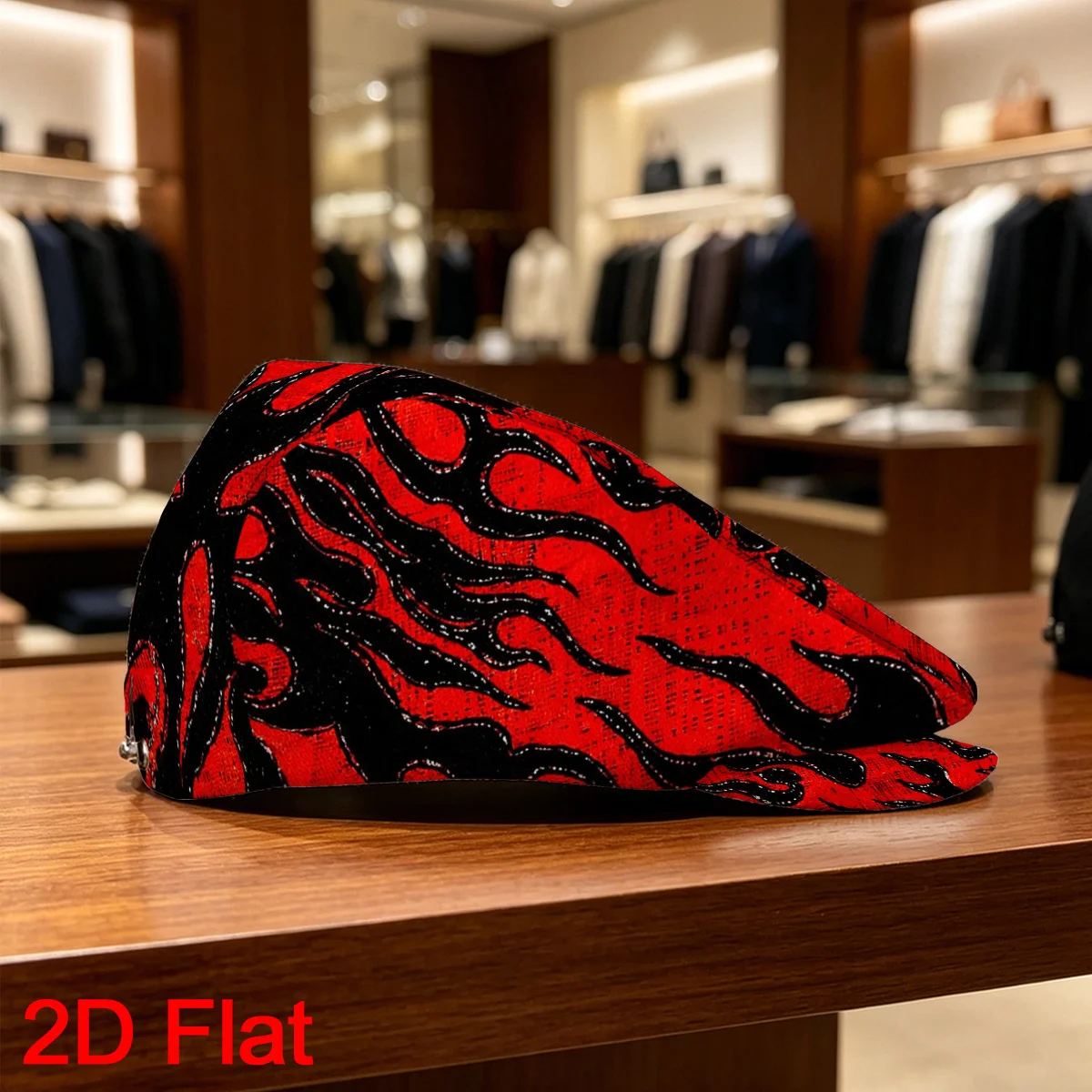 Customization 1pc Men's Vintage Gatsby Cap With Red & Black Flames - Lightweight Breathable Flat-Top Hat Suitable For Casual Wea