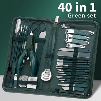 Conjunto de ferramentas de manicure conjunto de ferramentas de pedicure kit de preparação de unhas para mulheres homens, 40 em 1 (verde escuro) kit de manicure de unhas kit de cuidados com as mãos dos pés