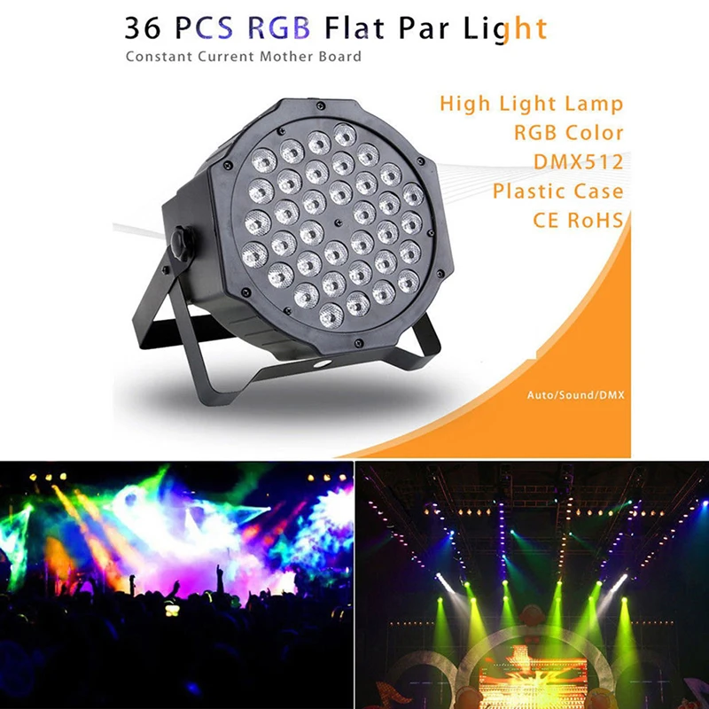 36 LED RGB Stage 72W Light Flat Par Lamp DMX512 Club DJ Party Disco Lighting