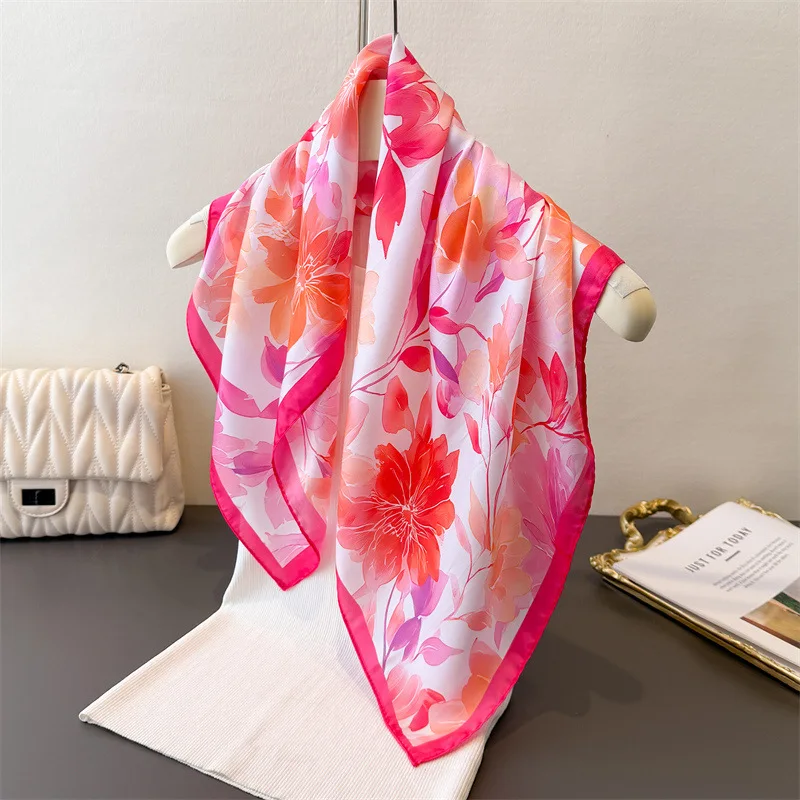 Bufanda de seda cuadrada a la moda para mujer, diadema estampada, chales pequeños de satén, Foulard, diademas femeninas, Bandana, diseño 2025